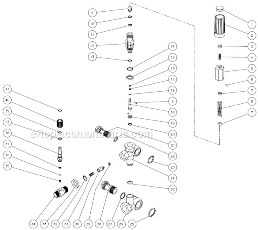 Unloader Assembly Diagram and Parts List for CA-2703-0MRB  Mi-T-M Pressure Washer