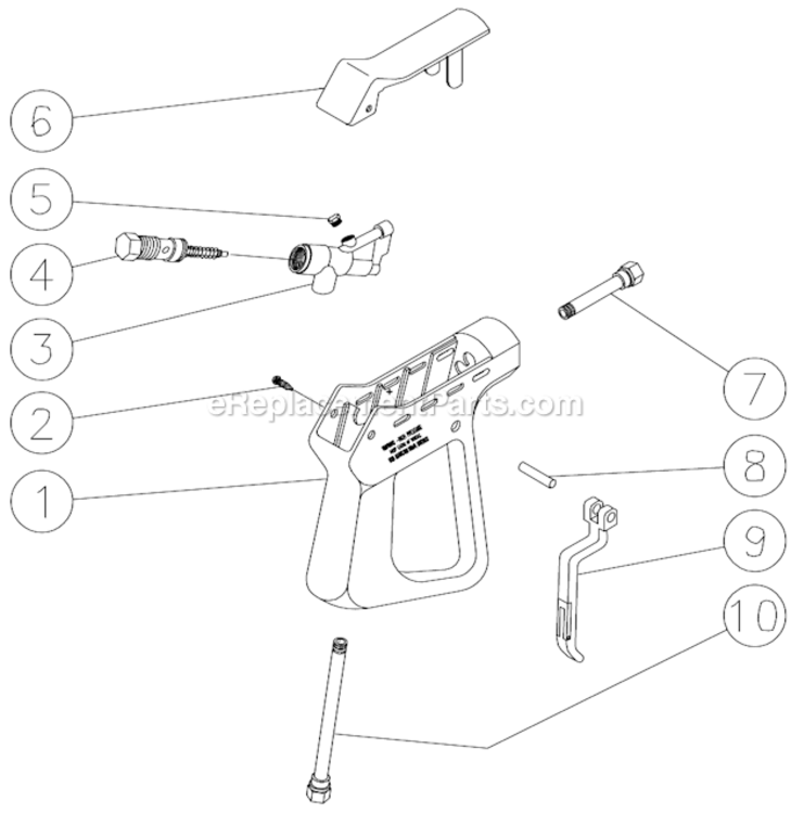 Gun Assembly Diagram and Parts List for CA-3004-0MHB  Mi-T-M Pressure Washer