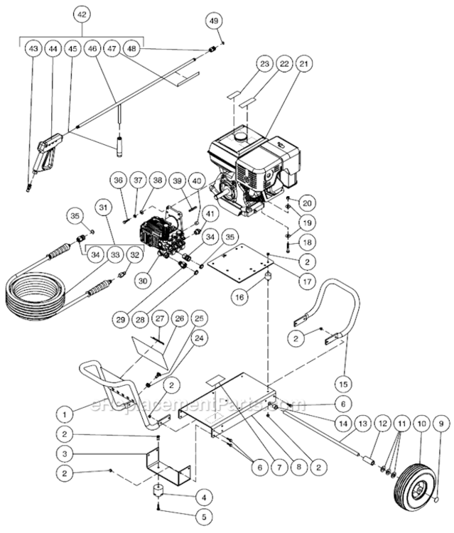 Frame Assembly After S/N 10173072 Diagram and Parts List for CA-3304-0MHB  Mi-T-M Pressure Washer