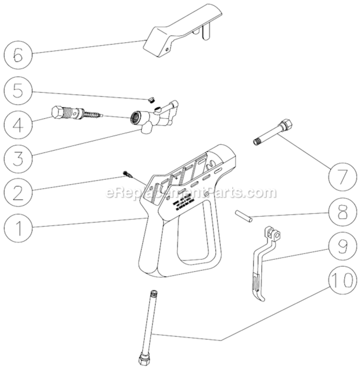 Gun Assembly Diagram and Parts List for CA-3304-0MHB  Mi-T-M Pressure Washer
