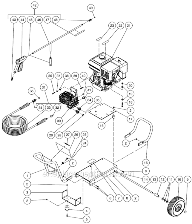 Frame Assembly After S/N 10168073 Diagram and Parts List for CA-3504-0MHB  Mi-T-M Pressure Washer