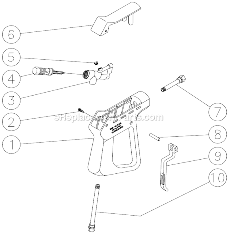 Gun Assembly Diagram and Parts List for CA-3504-0MHB  Mi-T-M Pressure Washer