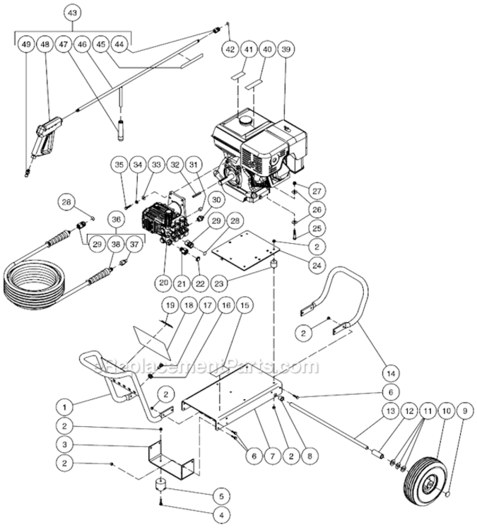 Frame Assembly Diagram and Parts List for CA-4004-0MHB  Mi-T-M Pressure Washer