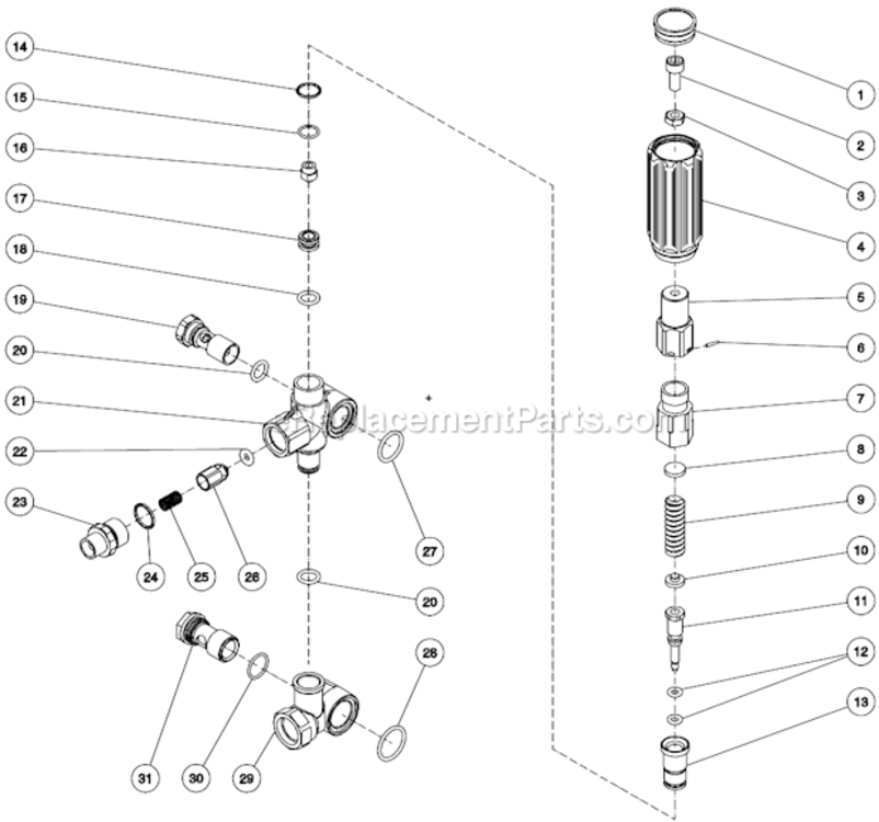 Unloader Assembly Diagram and Parts List for CA-4004-0MHB  Mi-T-M Pressure Washer