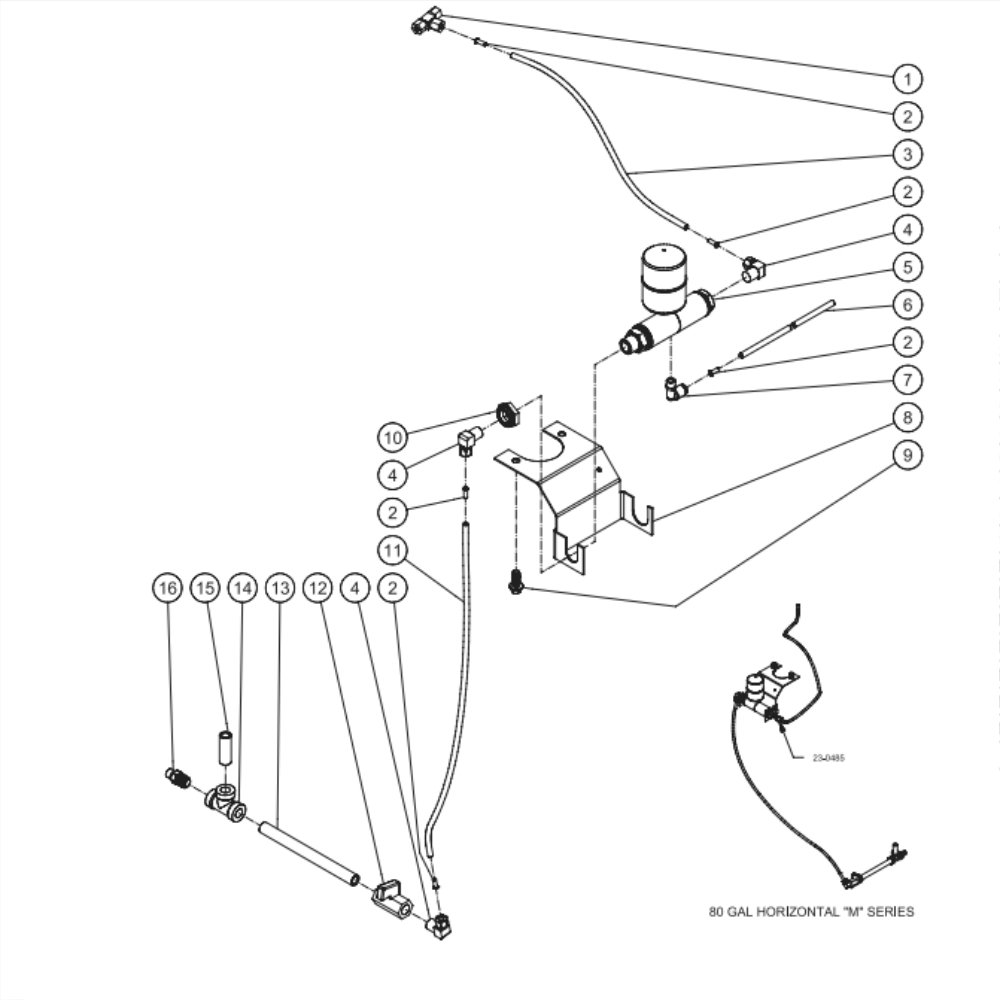 Tank Drain Diagram and Parts List for AES-20315-120HM  Mi-T-M Compressor
