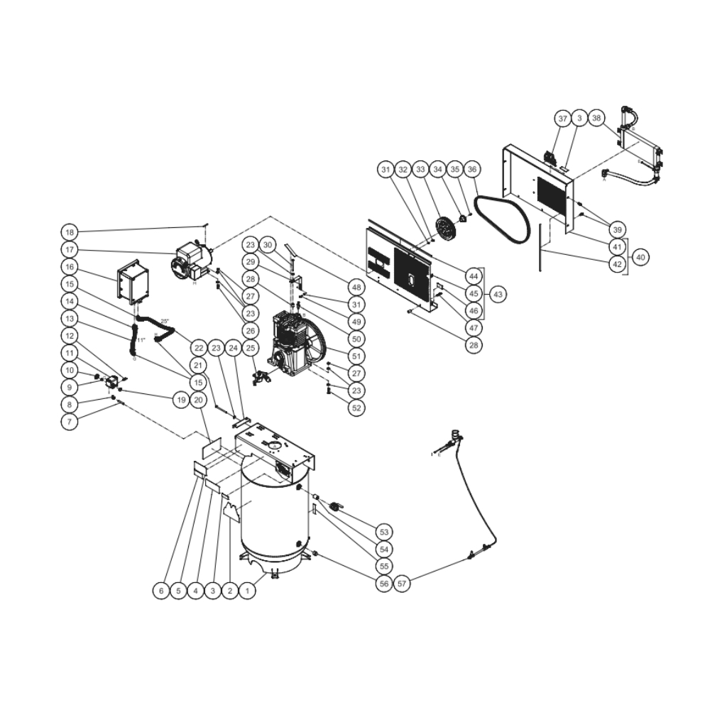Frame Vertical M Series Diagram and Parts List for ACS-46375-80VM  Mi-T-M Compressor