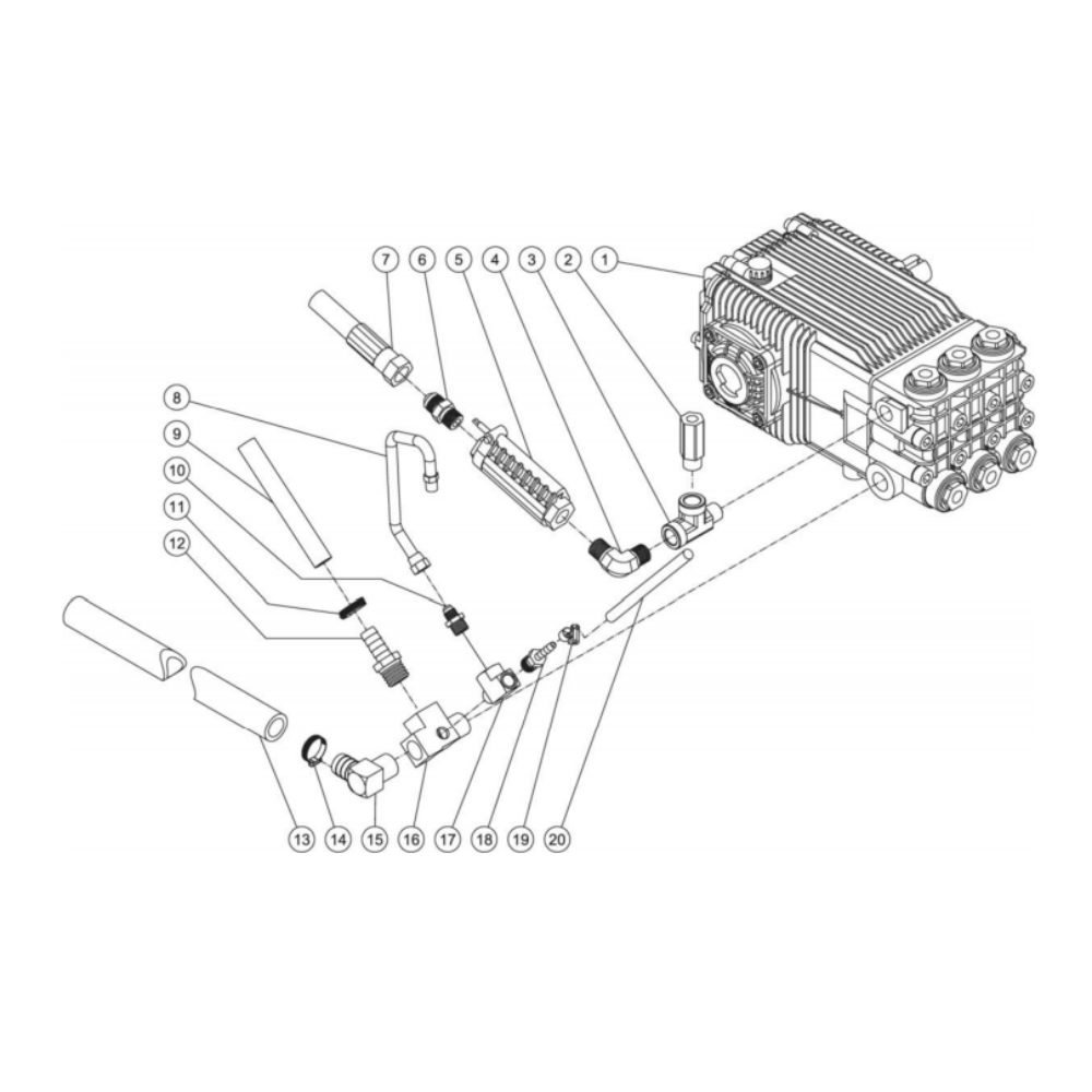 Pump Plumbing Diagram and Parts List for HDC-3505-0V6G  Mi-T-M Pressure Washer