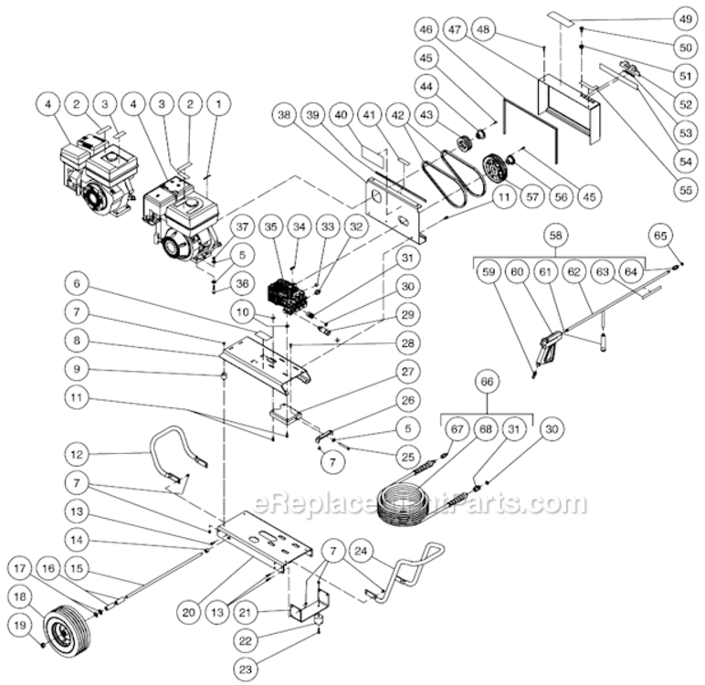 Frame Assembly After S/N 10202373 Diagram and Parts List for CBA-2504-0MRB  Mi-T-M Pressure Washer