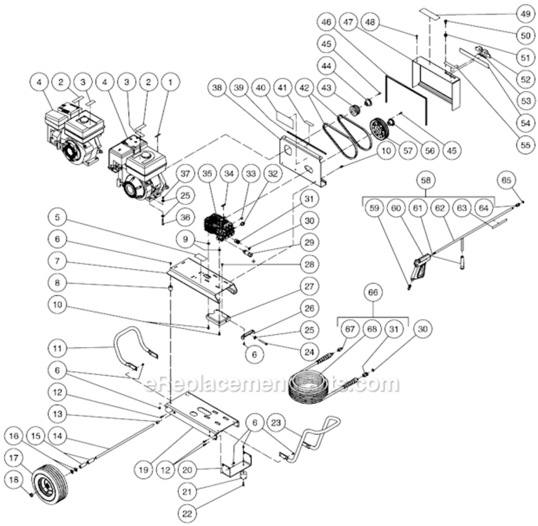 Frame Assembly After S/N 10202373 Diagram and Parts List for CBA-3003-0MHB  Mi-T-M Pressure Washer