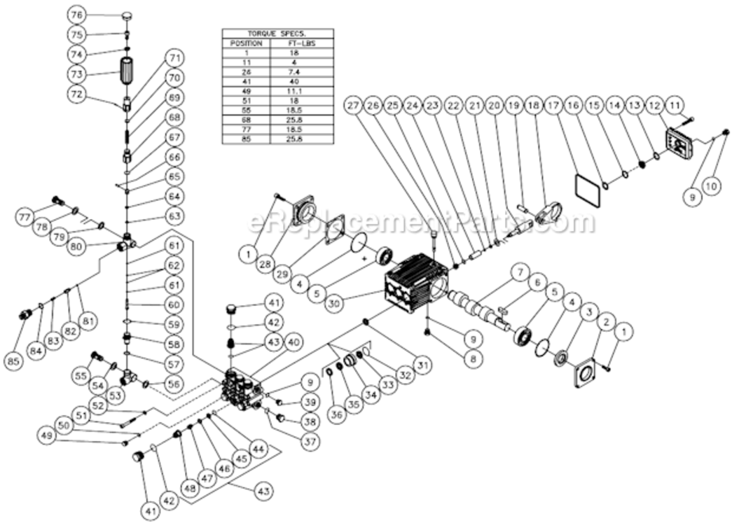 Pump Assembly Diagram and Parts List for CBA-3003-0MHB  Mi-T-M Pressure Washer