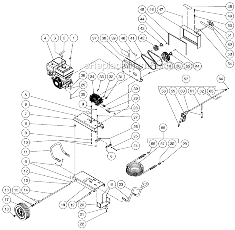 Frame Assembly After S/N 10176225 Diagram and Parts List for CBA-3504-0MHB  Mi-T-M Pressure Washer