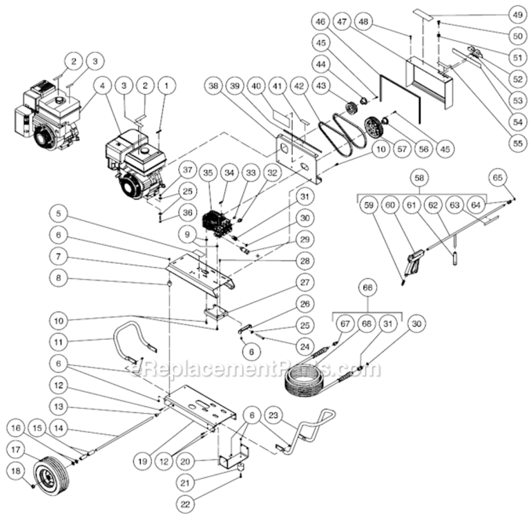 Frame Assembly After S/N 10202373 Diagram and Parts List for CBA-3504-0MHB  Mi-T-M Pressure Washer