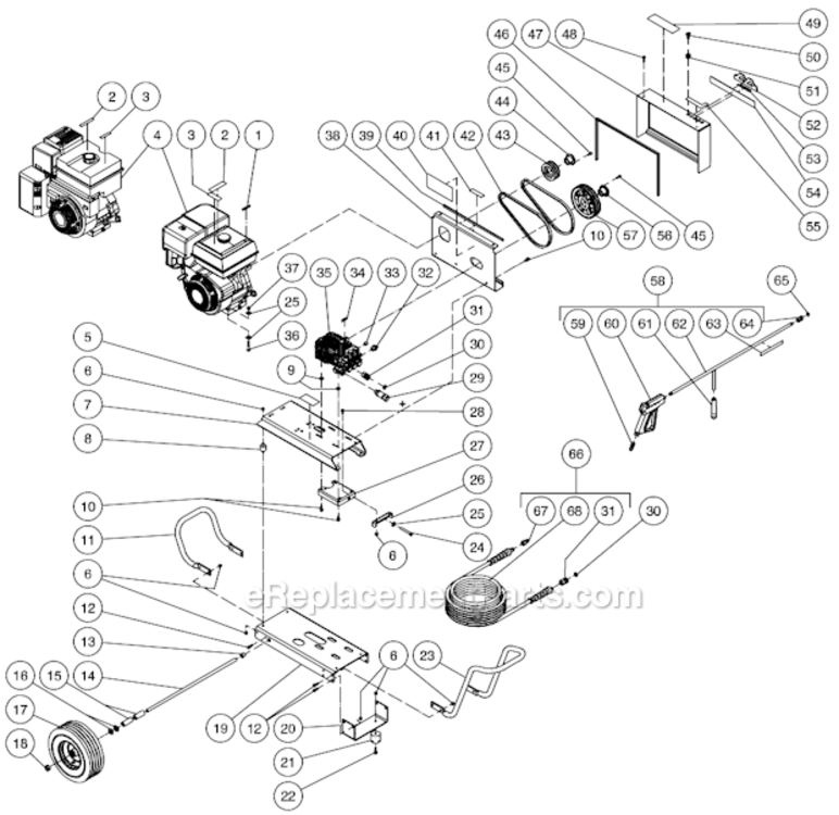 Frame Assembly Diagram and Parts List for CBA-3504-0MVB  Mi-T-M Pressure Washer