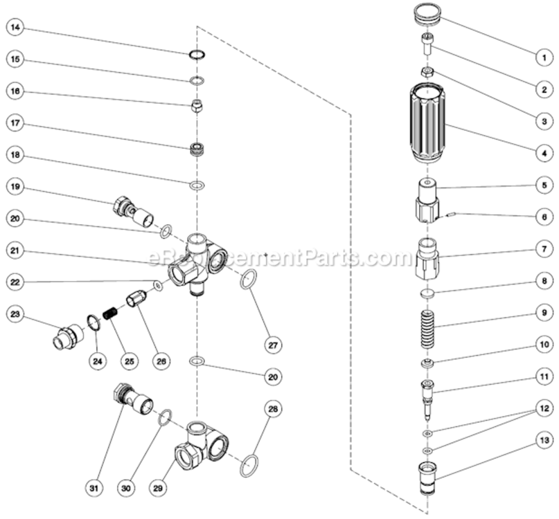 Unloader Assembly Diagram and Parts List for CBA-4004-0MRB  Mi-T-M Pressure Washer