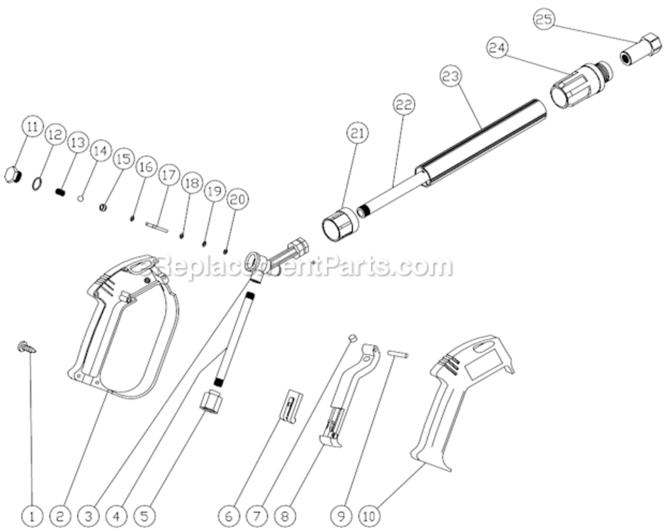 Gun Assembly Diagram and Parts List for CD-1002-0MUC  Mi-T-M Pressure Washer