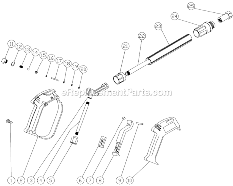Gun Assembly Diagram and Parts List for CD-1002-0MUH  Mi-T-M Pressure Washer