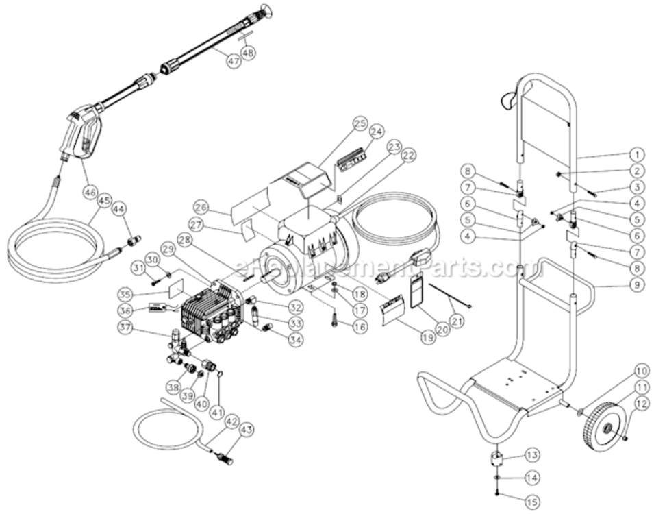 Frame Assembly Before S/N 10040369 Diagram and Parts List for CD-1502-0MUC  Mi-T-M Pressure Washer