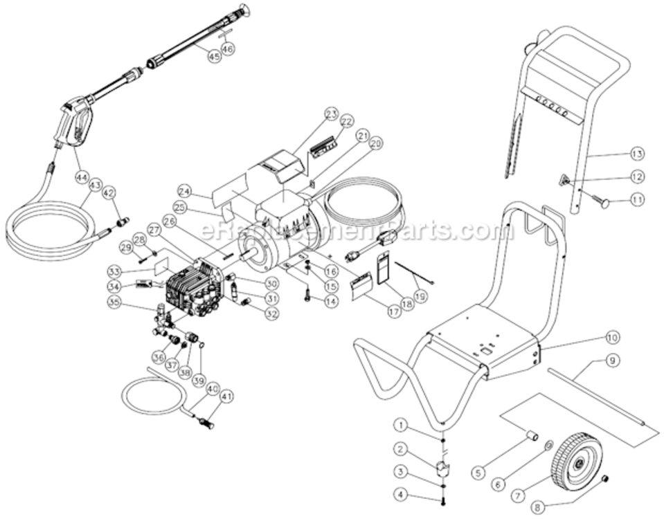 Frame Assembly After S/N 10040369 Diagram and Parts List for CD-1502-0MUC  Mi-T-M Pressure Washer