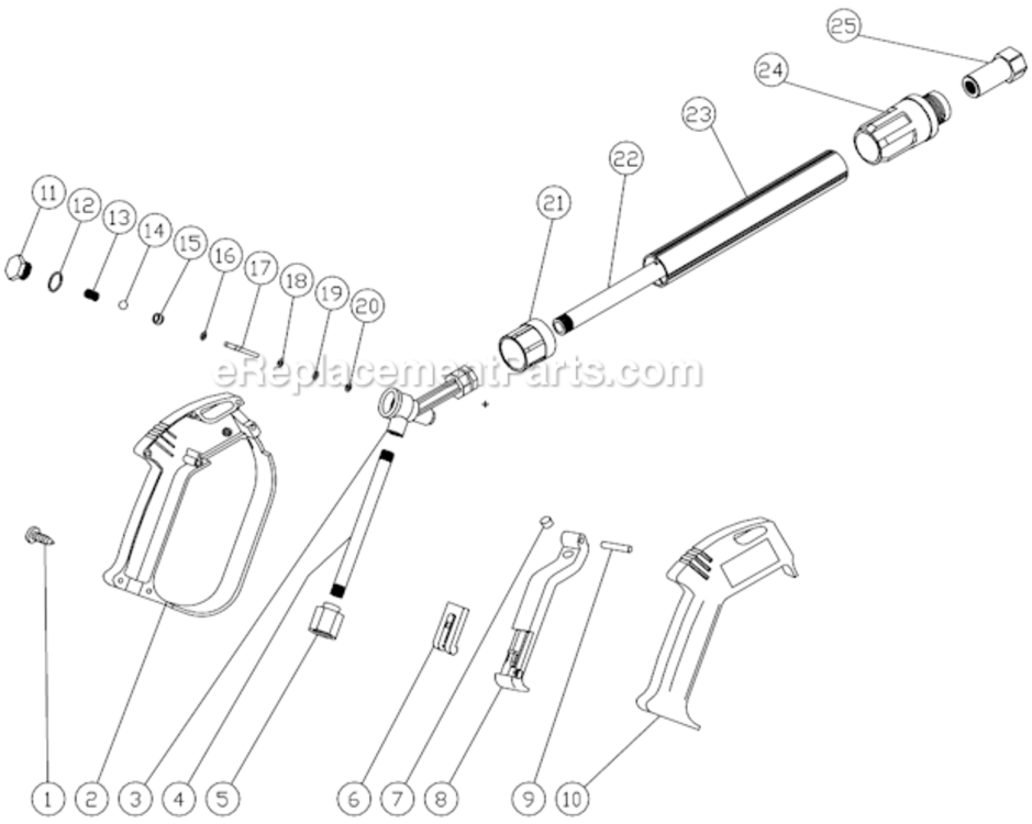 Gun Assembly Diagram and Parts List for CD-1502-0MUC  Mi-T-M Pressure Washer