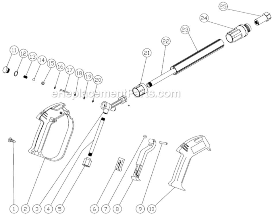 Gun Assembly Diagram and Parts List for CD-1502-0MUH  Mi-T-M Pressure Washer