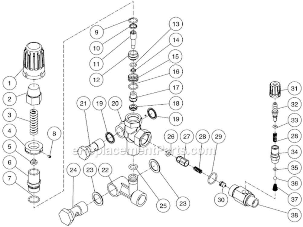 Unloader Assembly Diagram and Parts List for CD-1502-2MUC  Mi-T-M Pressure Washer