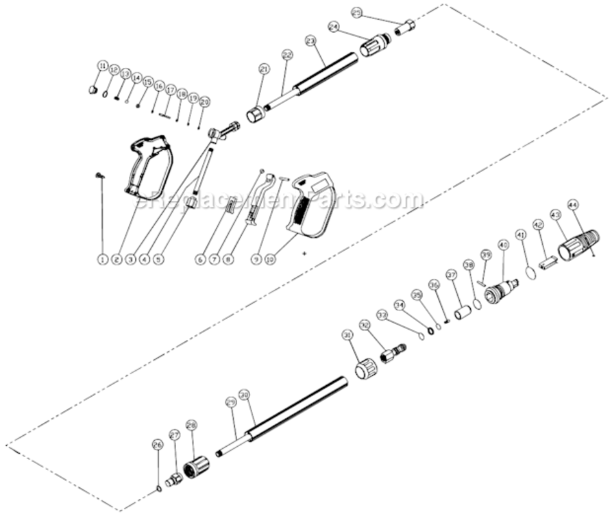 Gun And Lance Assembly Diagram and Parts List for CD-1504-0MHB  Mi-T-M Pressure Washer