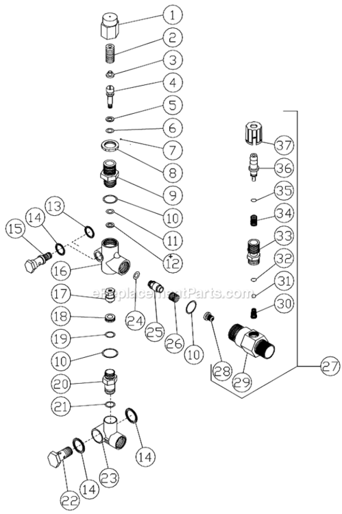 New Unloader And Detergent Injector Assembly Diagram and Parts List for CD-1504-1MHC  Mi-T-M Pressure Washer