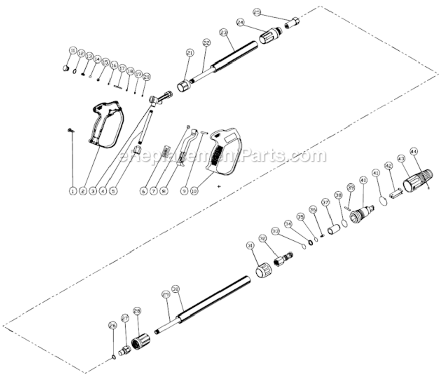 Gun And Lance Assembly Diagram and Parts List for CD-1504-1MHC  Mi-T-M Pressure Washer
