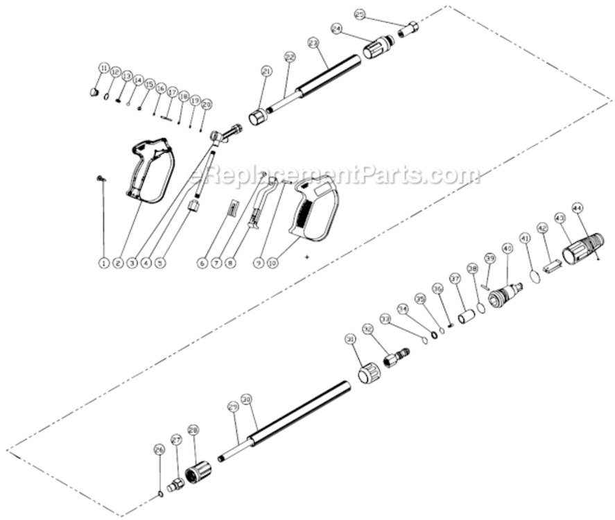 Gun And Lance Assembly Diagram and Parts List for CD-1504-1MVC  Mi-T-M Pressure Washer