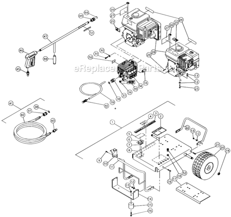 Frame Assembly Diagram and Parts List for CD-2003-0MHB  Mi-T-M Pressure Washer