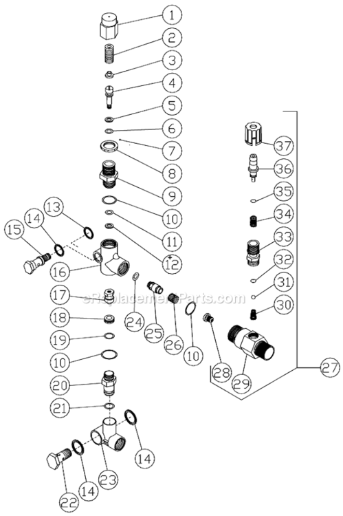New Unloader And Detergent Injector Assembly Diagram and Parts List for CD-2003-0MHB  Mi-T-M Pressure Washer