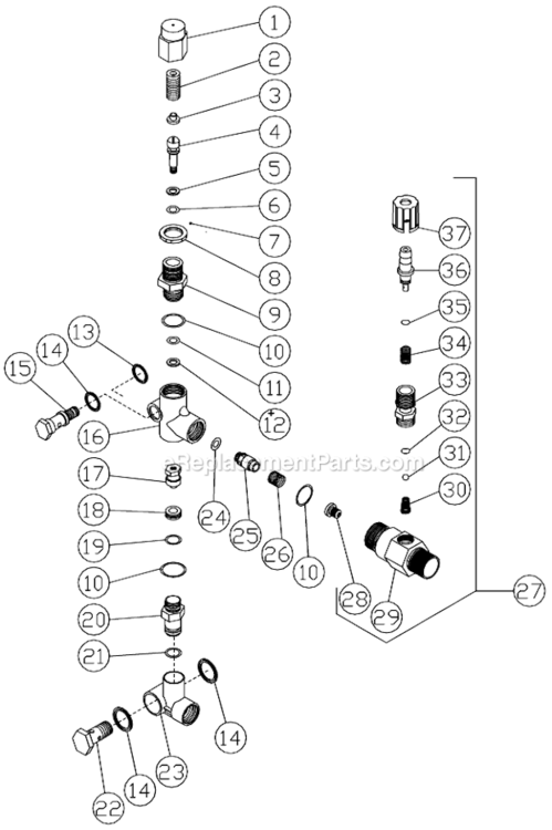 New Unloader And Detergent Injector Assembly Diagram and Parts List for CD-2003-0MVB  Mi-T-M Pressure Washer