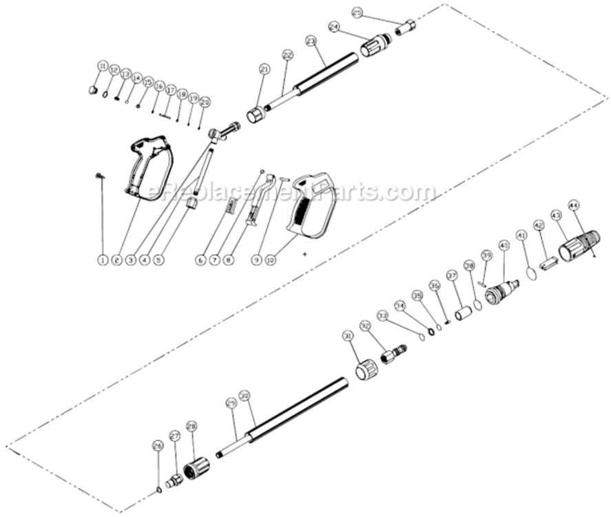 Gun And Lance Assembly Diagram and Parts List for CD-2003-0MVB  Mi-T-M Pressure Washer