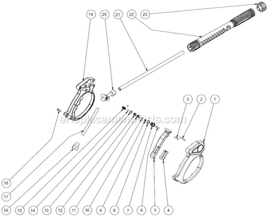 Gun And Lance Assembly Diagram and Parts List for CD-2003-2MHC  Mi-T-M Pressure Washer