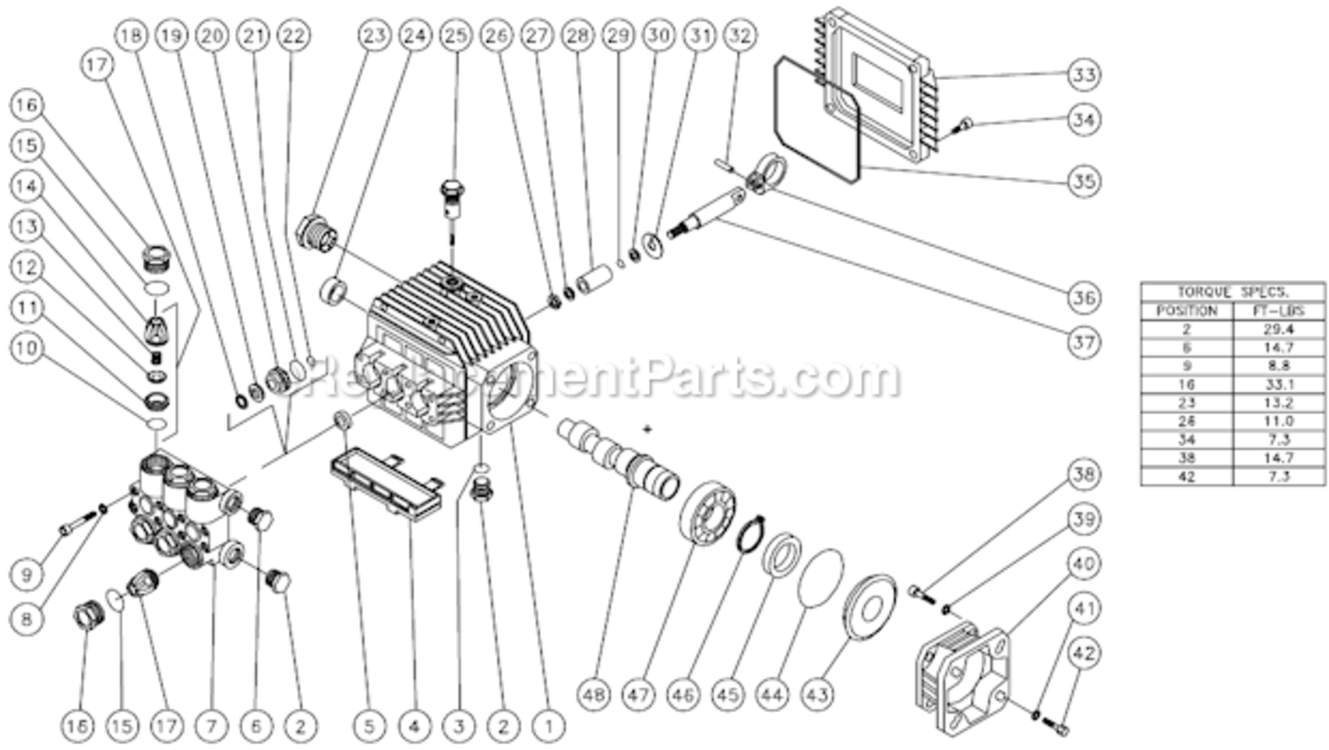 Pump Assembly Diagram and Parts List for CD-2003-2MHC  Mi-T-M Pressure Washer