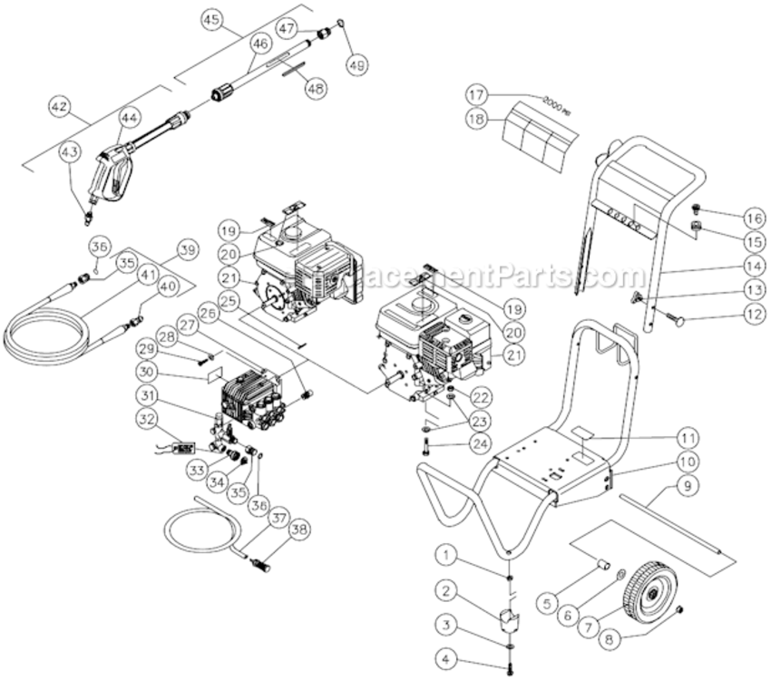 Frame Assembly Diagram and Parts List for CD-2003-2MVC  Mi-T-M Pressure Washer
