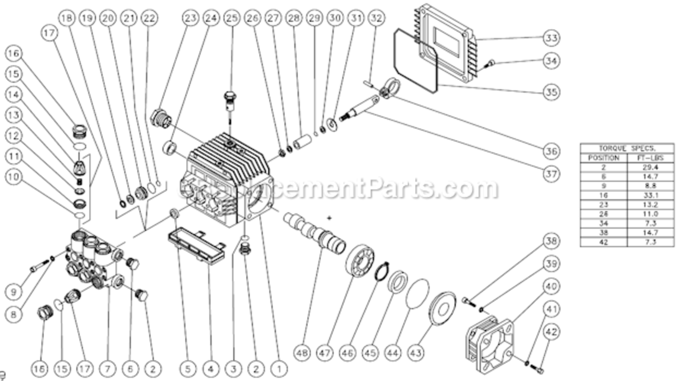 Pump Assembly Diagram and Parts List for CD-2003-2MVC  Mi-T-M Pressure Washer