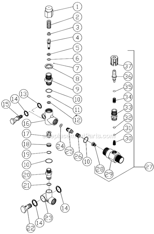 Unloader And Detergent Injector Assembly Diagram and Parts List for CD-2003-2MVC  Mi-T-M Pressure Washer