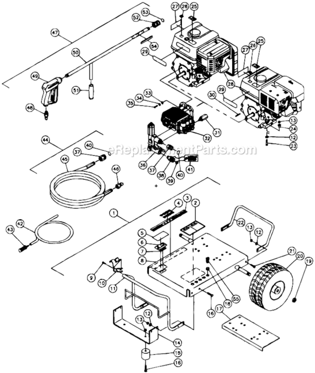 Frame Assembly Diagram and Parts List for CD-3304-0MHB  Mi-T-M Pressure Washer