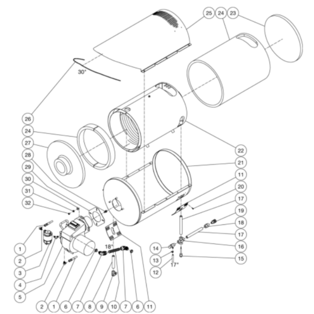 Heat Exchanger Diagram and Parts List for HHS-2004-2E2G  Mi-T-M Pressure Washer