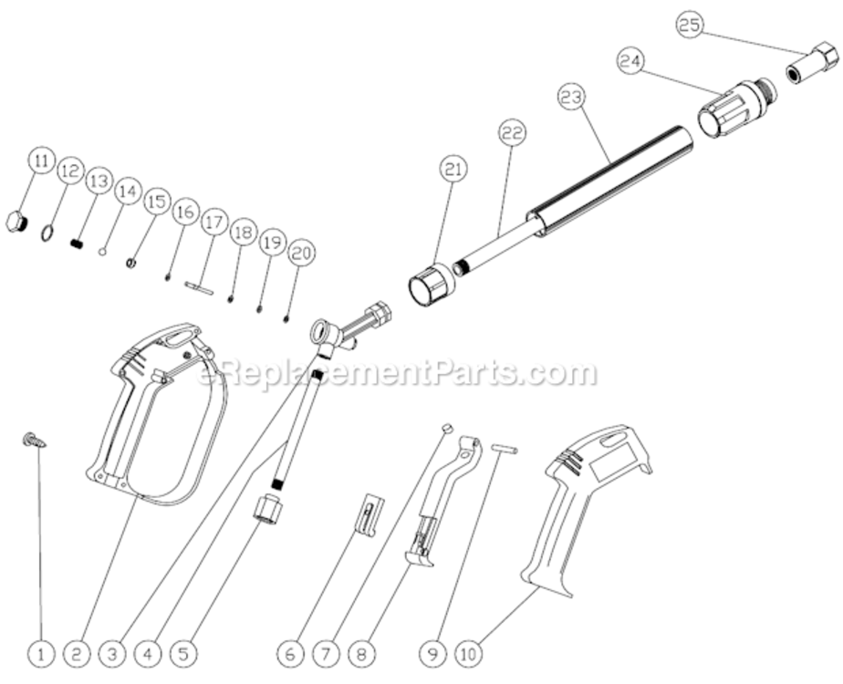Gun Assembly Diagram and Parts List for CM-1250-C  Mi-T-M Pressure Washer