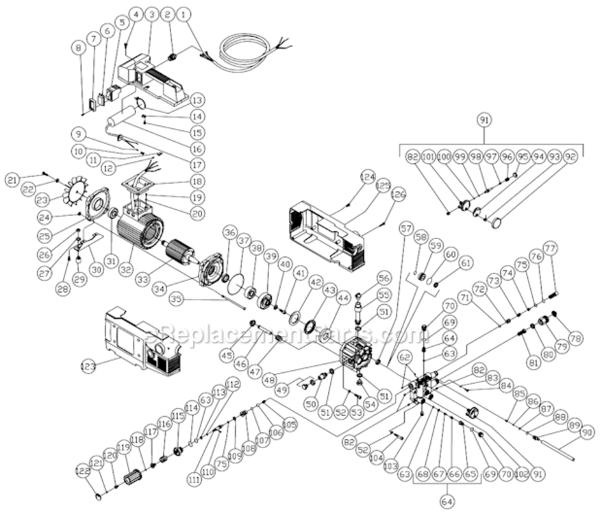 Motor/Pump Assembly Diagram and Parts List for CM-1250-C  Mi-T-M Pressure Washer
