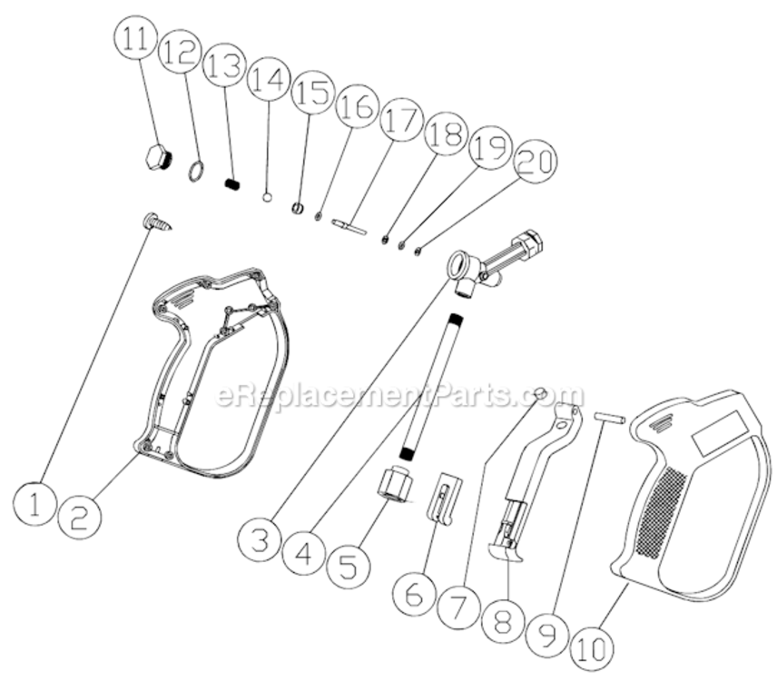 Gun Assembly Diagram and Parts List for CM-2000-1MTC  Mi-T-M Pressure Washer