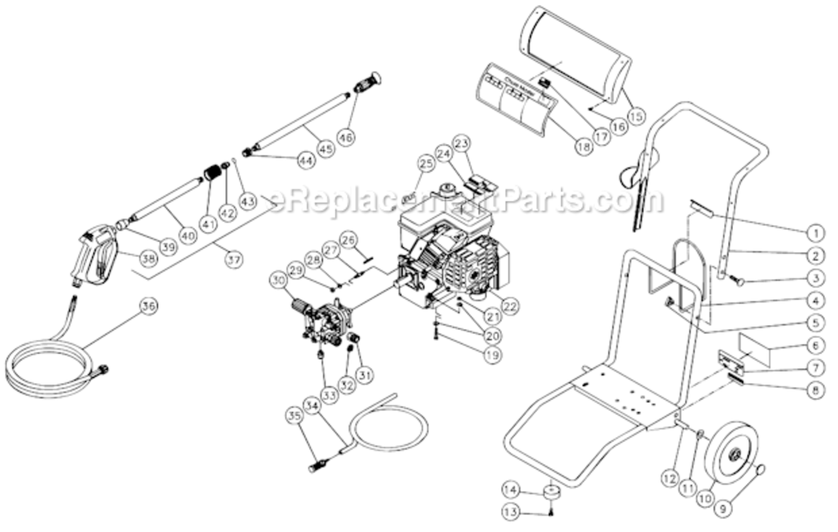 Frame Assembly Diagram and Parts List for CM-2000-1MTC  Mi-T-M Pressure Washer