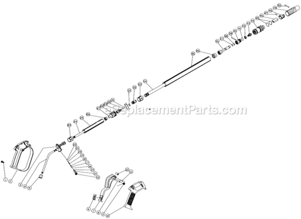Gun And Wand Assembly Diagram and Parts List for CM-2400-0MTC  Mi-T-M Pressure Washer