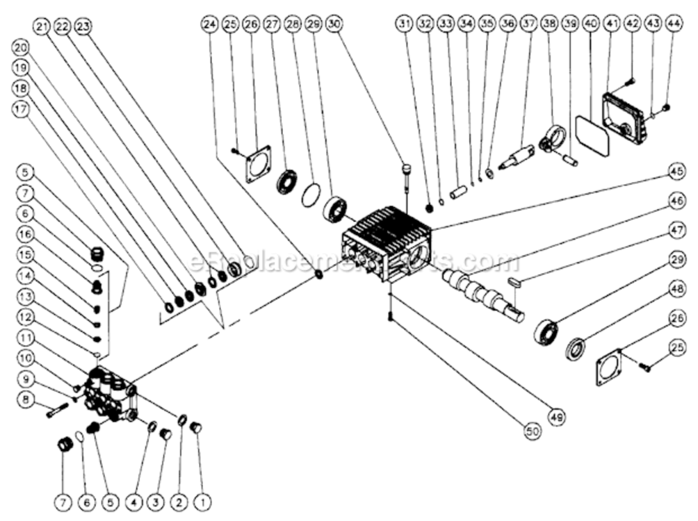 Pump Assembly Diagram and Parts List for CM-2500-0MVB  Mi-T-M Pressure Washer