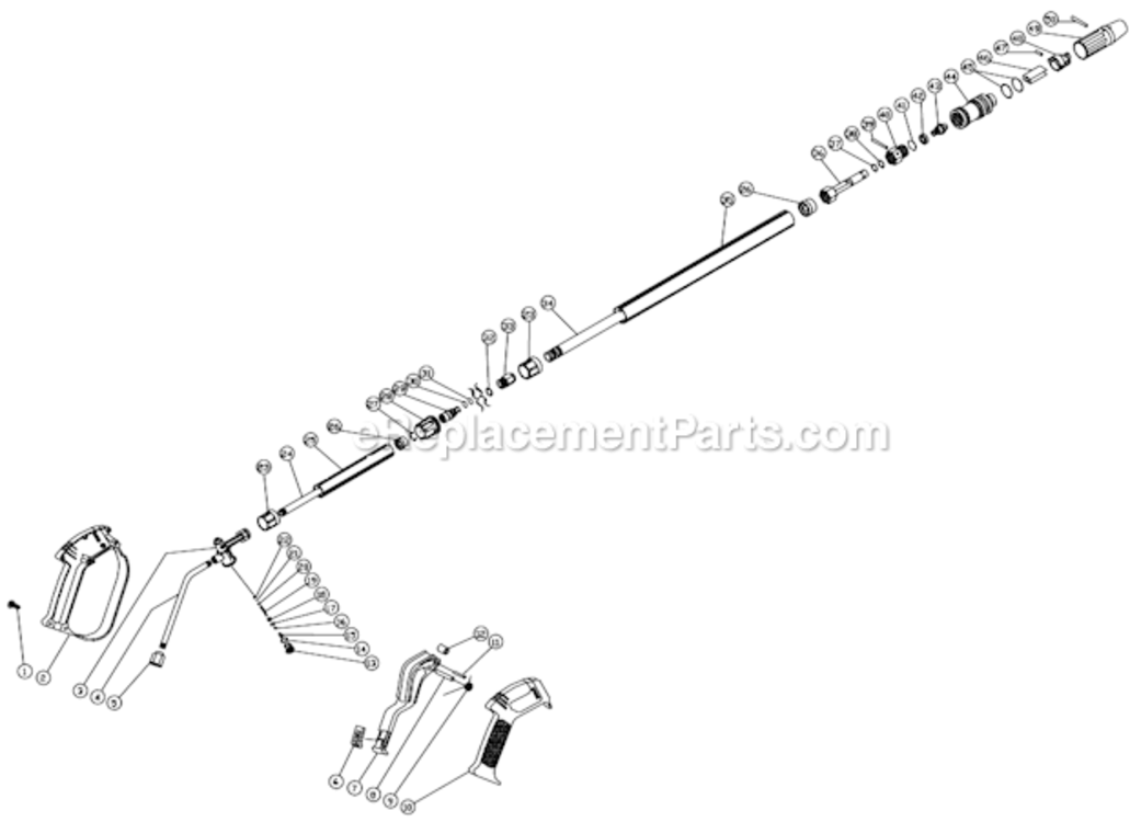 Gun And Wand Assembly Diagram and Parts List for CM-2703-0MHC  Mi-T-M Pressure Washer