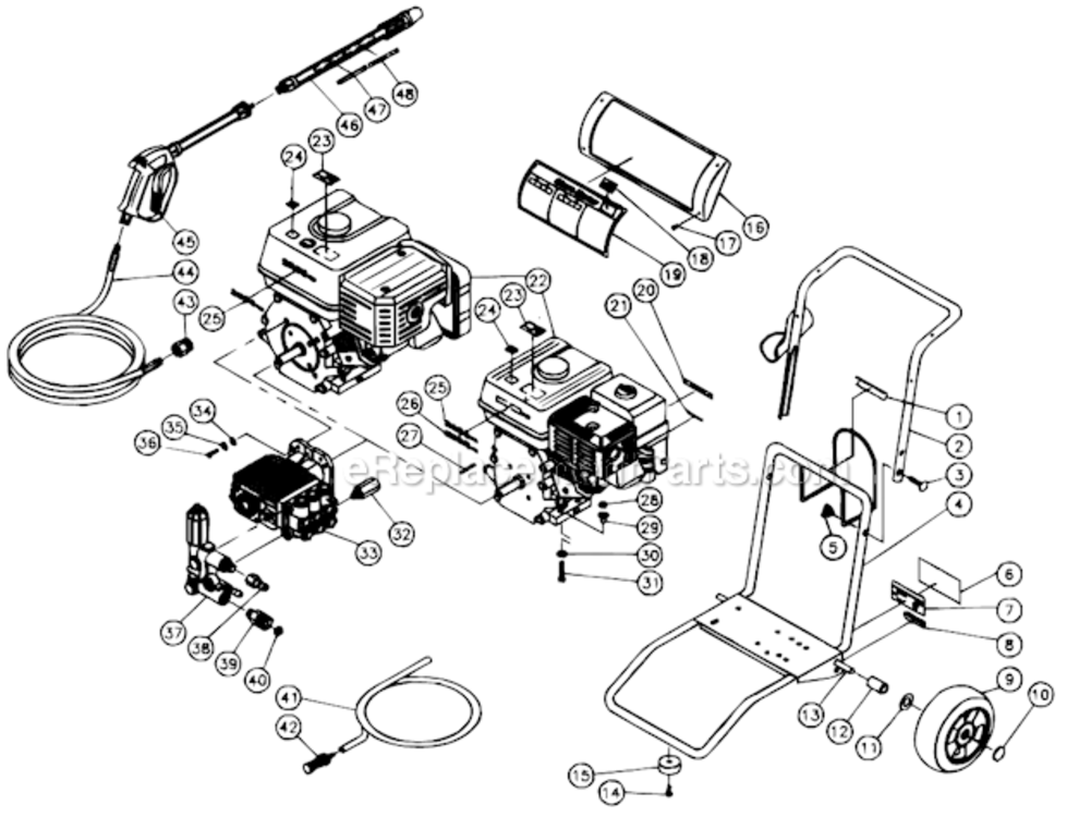 Frame Assembly Diagram and Parts List for CM-2800-0MVC  Mi-T-M Pressure Washer