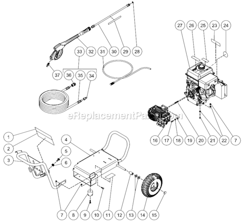 Frame Assembly Diagram and Parts List for CM-3000-0MLB-C  Mi-T-M Pressure Washer