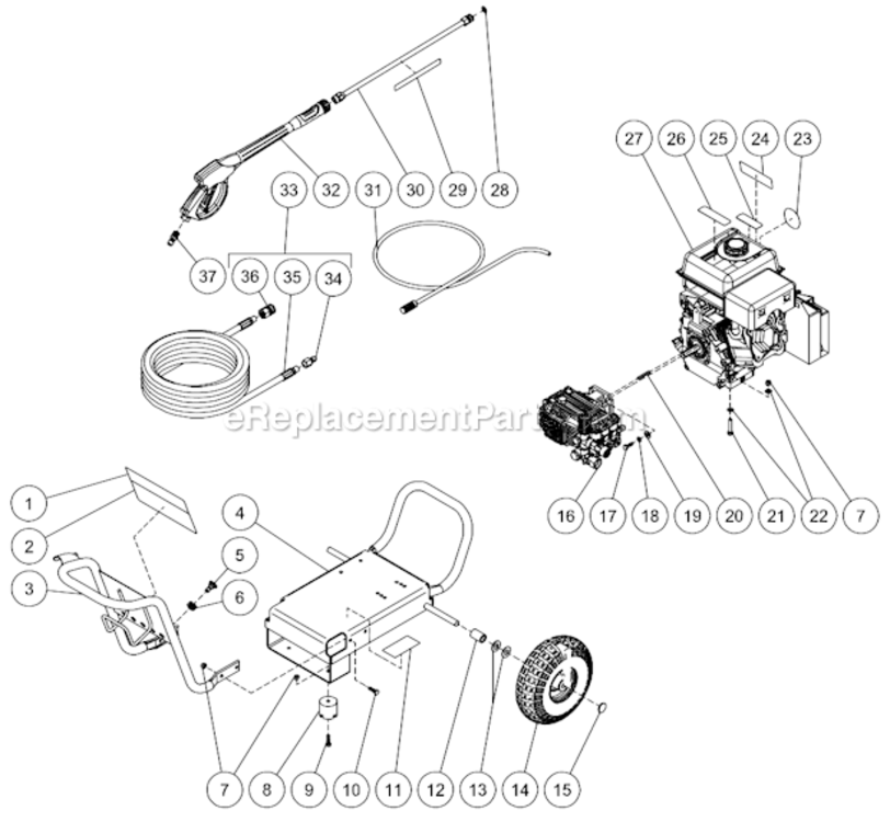Frame Assembly Diagram and Parts List for CM-3000-0MLB  Mi-T-M Pressure Washer
